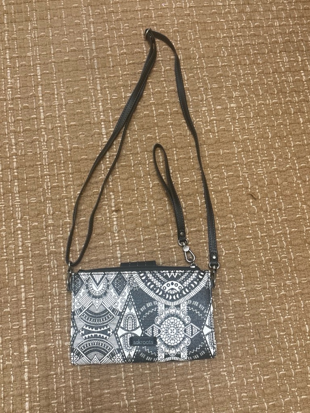 Sakroots Black & White Patterned Crossbody Wallet